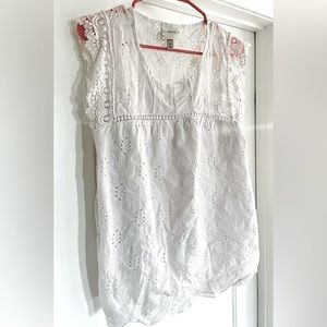 Knox Rose Embroidered Lace Eyelet Blouse White XL